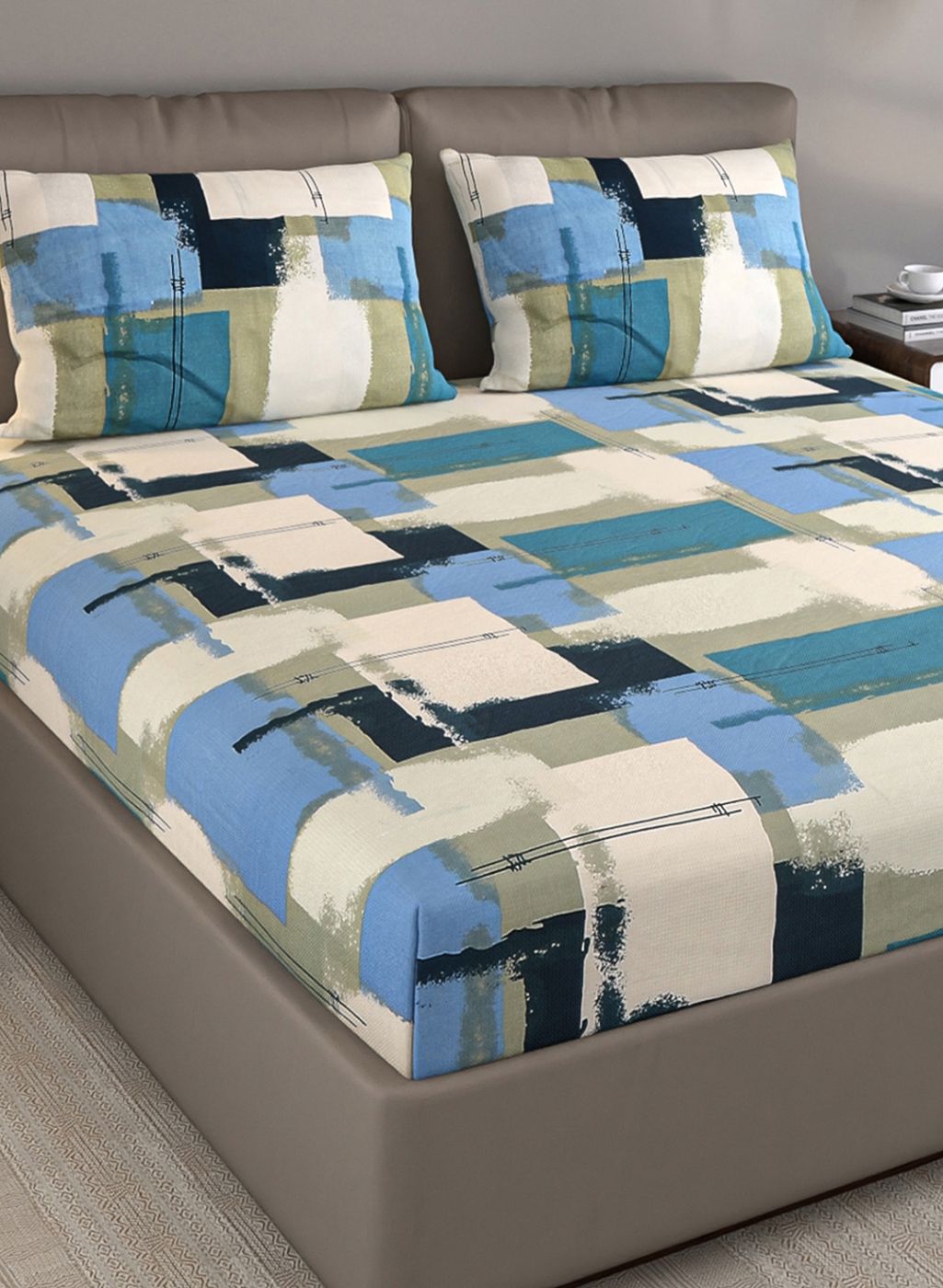 140TC Pure Cotton Queen Bedsheet with 2 Pillow Covers