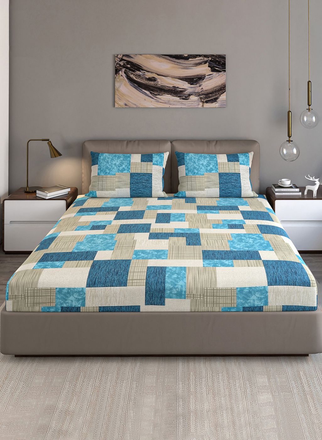 140TC Pure Cotton Queen Bedsheet with 2 Pillow Covers