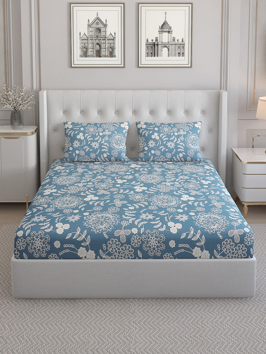 140 TC Cotton Double Bed Bedsheet with 2 Pillow Covers