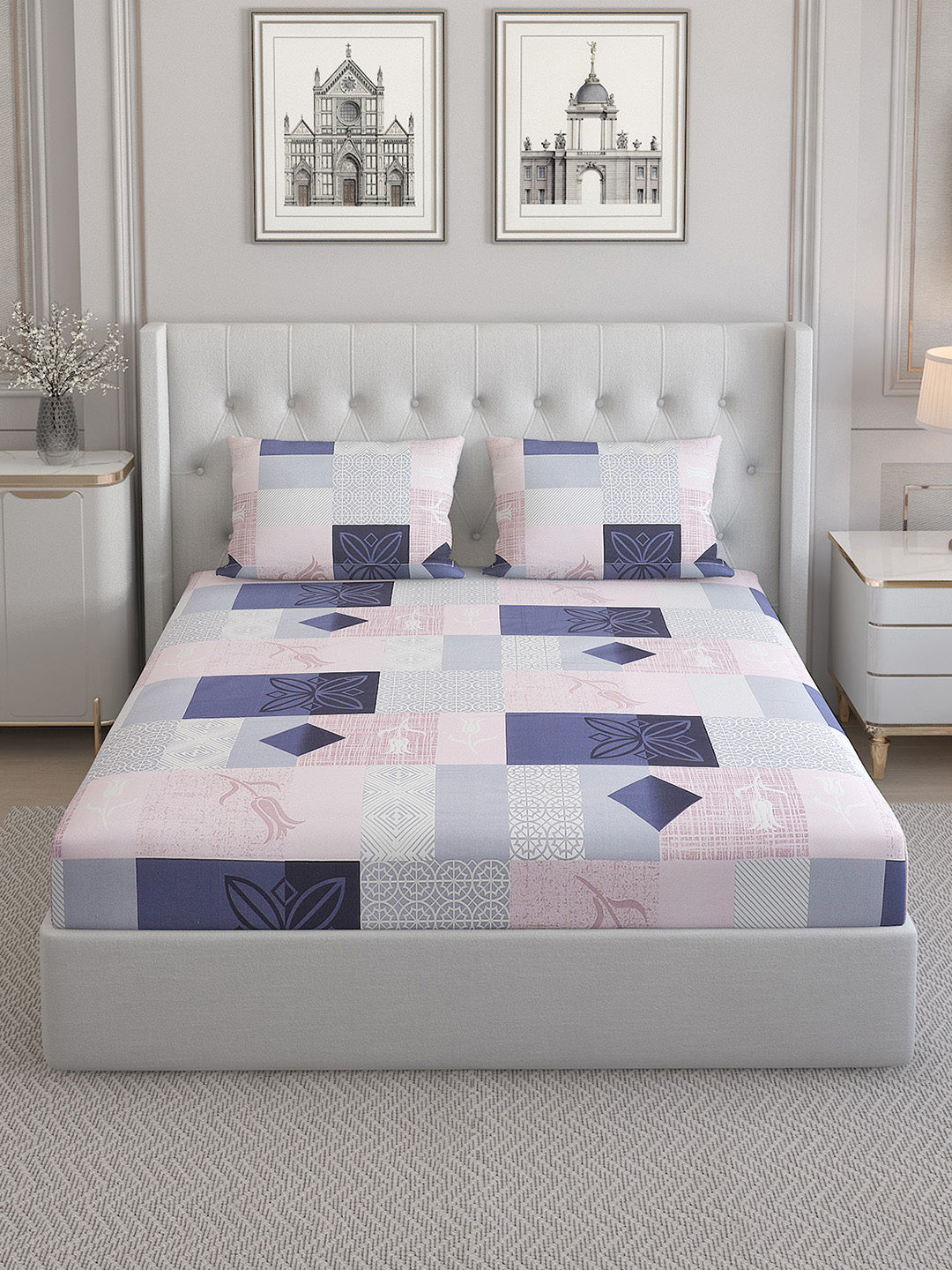 140 TC Cotton Double Bed Bedsheet with 2 Pillow Covers