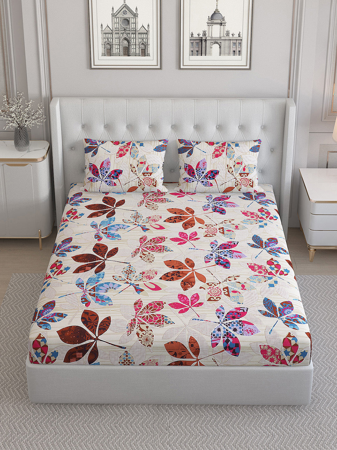 130 GSM  Polyester Double Bed Bedsheet with 2 Pillow Covers