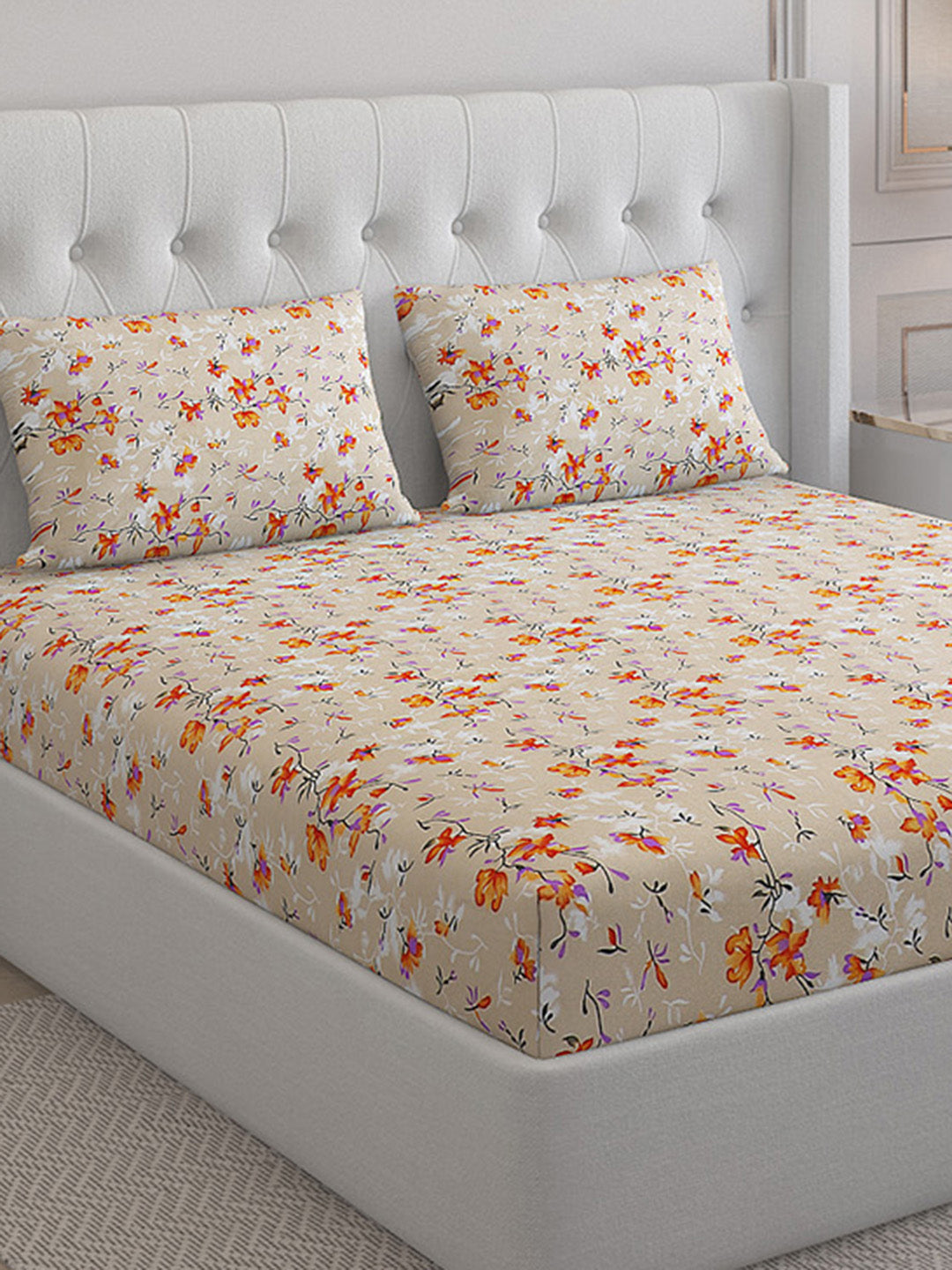 130 GSM  Polyester Double Bed Bedsheet with 2 Pillow Covers