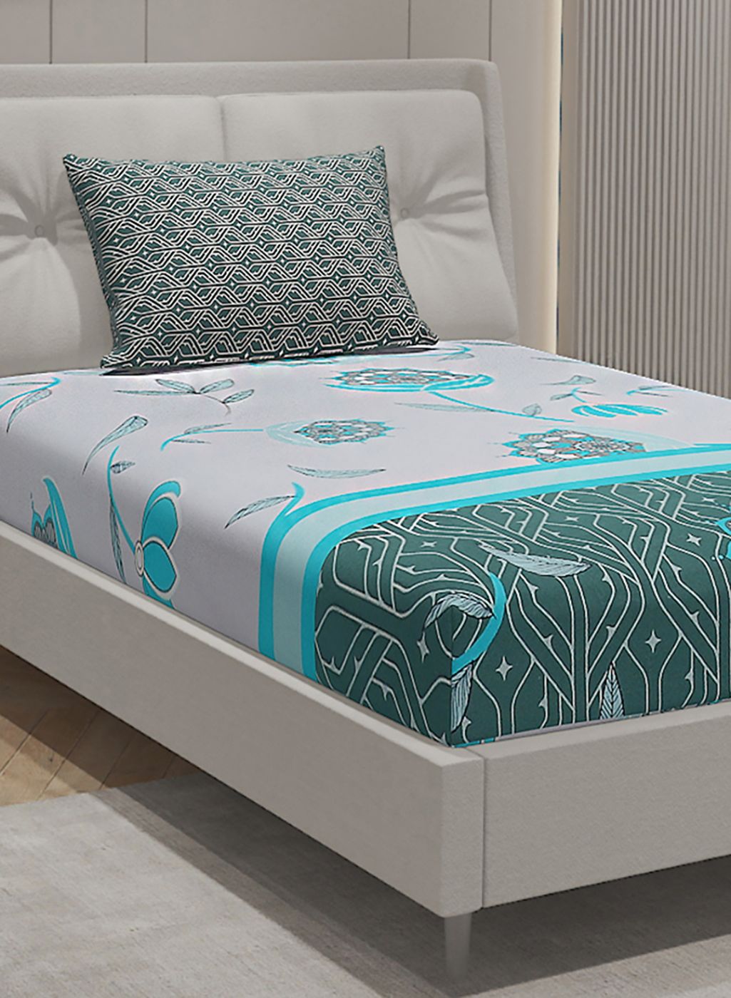 144TC Pure Cotton Single Bedsheet with 1 Pillow Covers