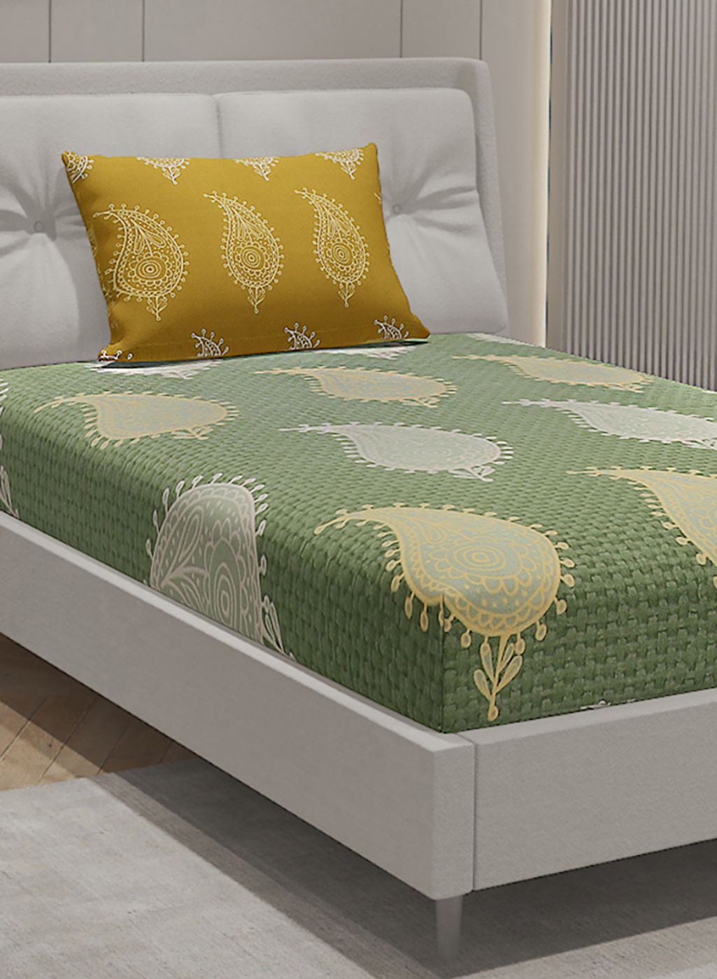 144TC Pure Cotton Single Bedsheet with 1 Pillow Covers