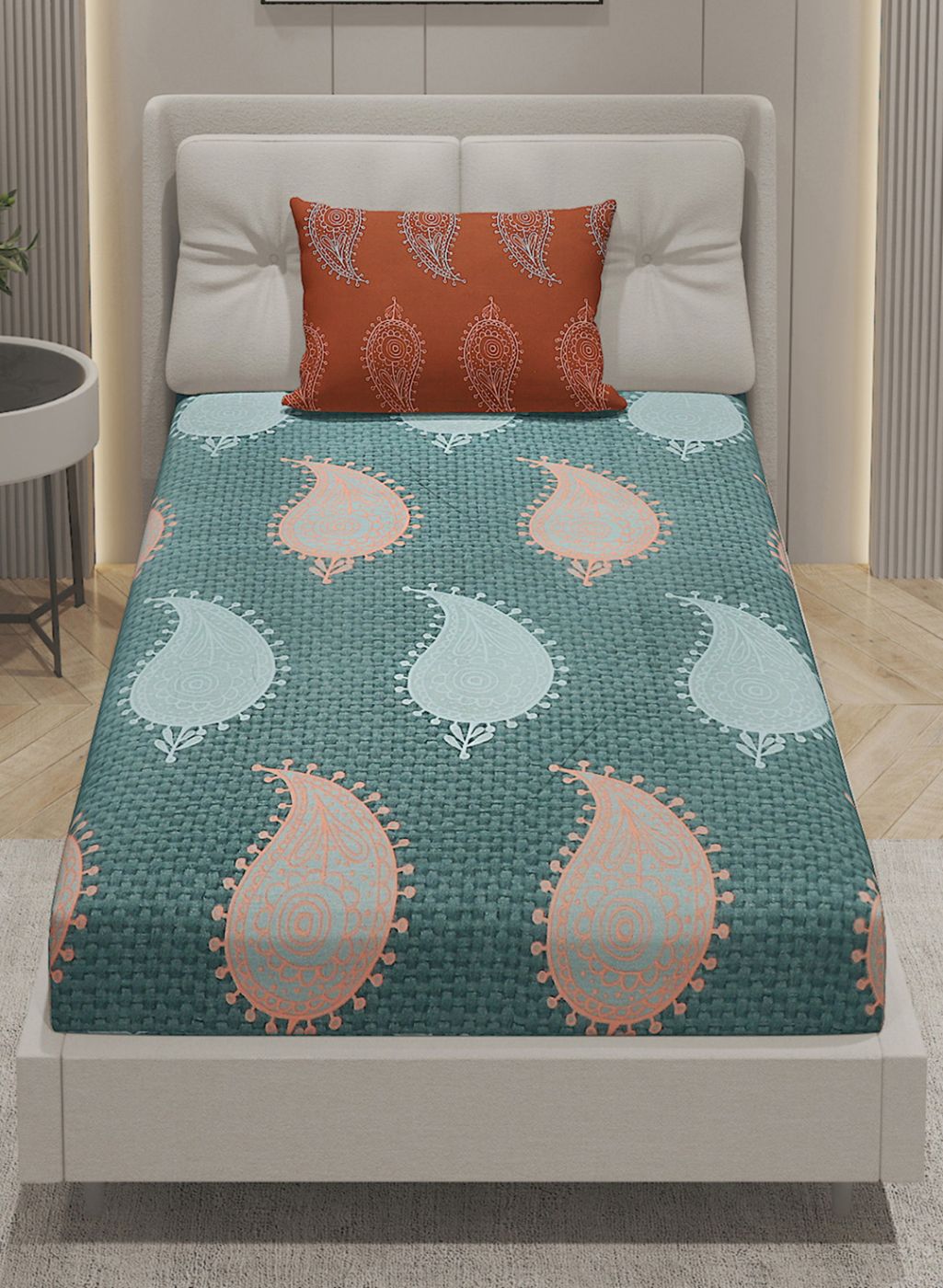 144TC Pure Cotton Single Bedsheet with 1 Pillow Covers