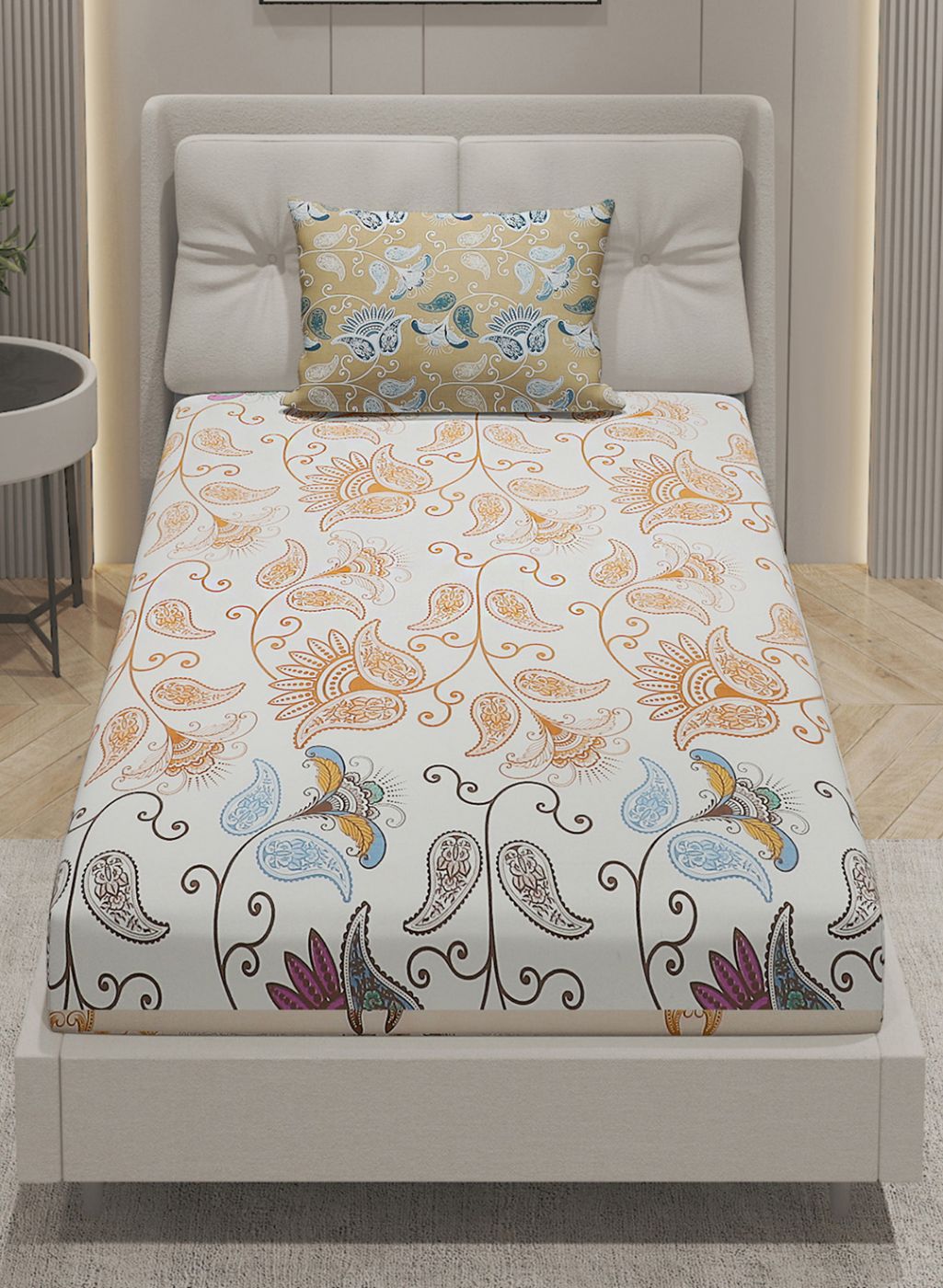 144TC Pure Cotton Single Bedsheet with 1 Pillow Covers