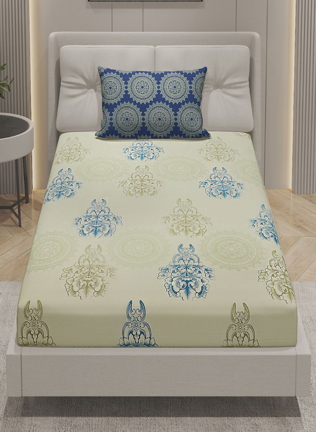 144TC Pure Cotton Single Bedsheet with 1 Pillow Covers