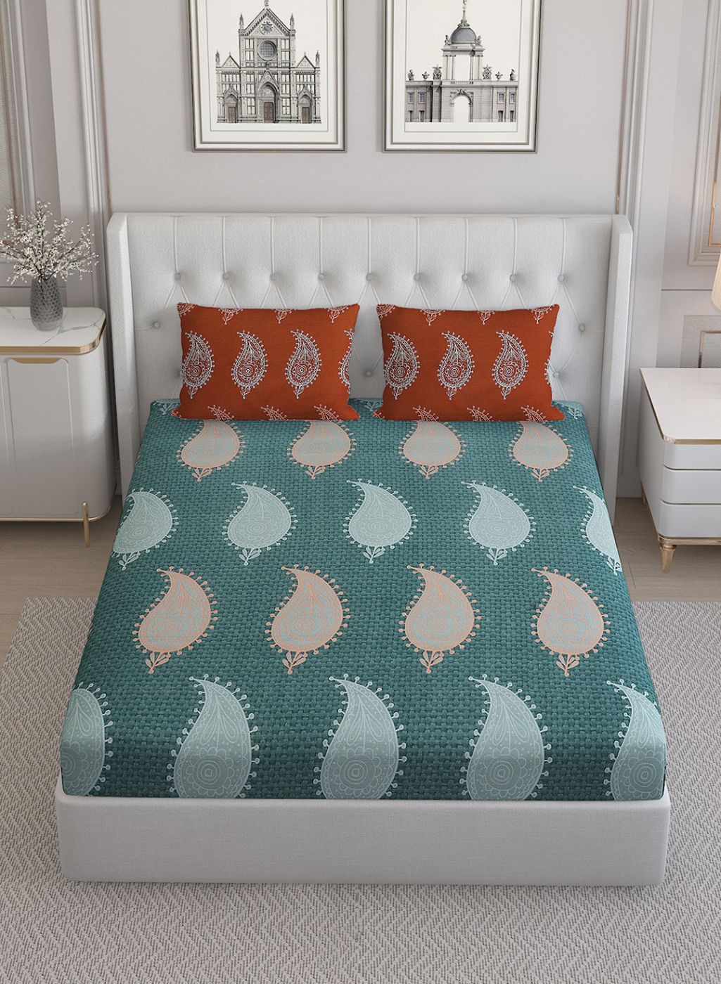 144TC Pure Cotton King Bedsheet with 2 Pillow Covers