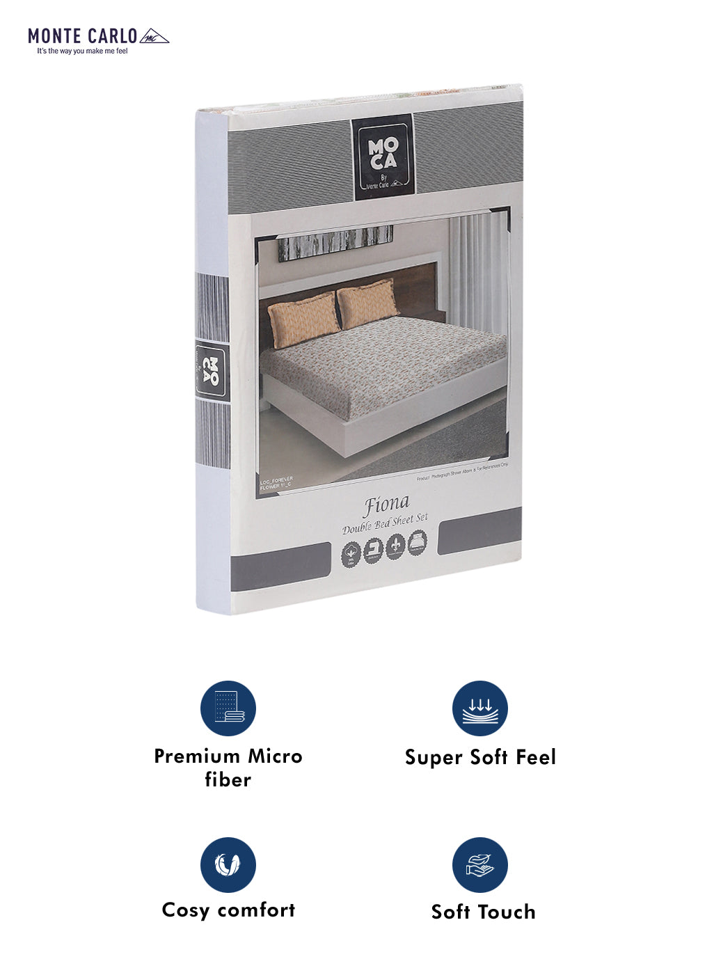 MOCA by Monte Carlo 104 TC Cotton Double Bedsheet with 2 Pillow Covers