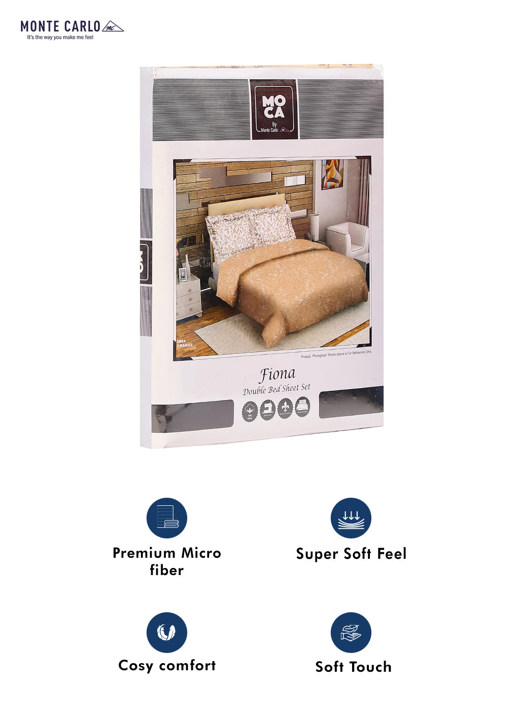 MOCA by Monte Carlo 104 TC Cotton Double Bedsheet with 2 Pillow Covers