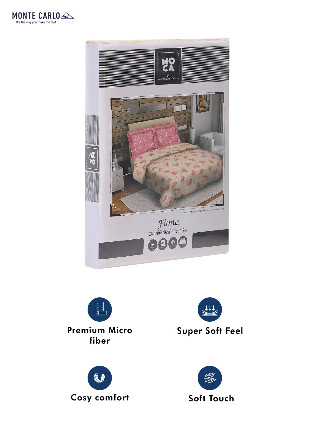 MOCA by Monte Carlo 104 TC Cotton Double Bedsheet with 2 Pillow Covers