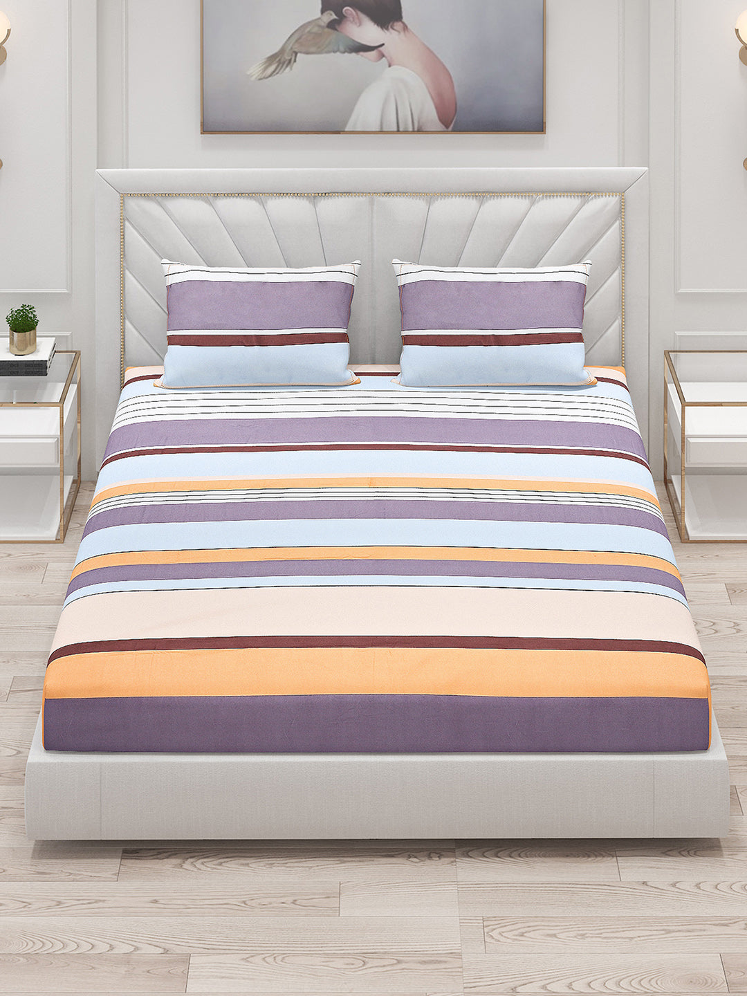 130 GSM Polyester Double Bed Bedsheet with 2 Pillow Covers