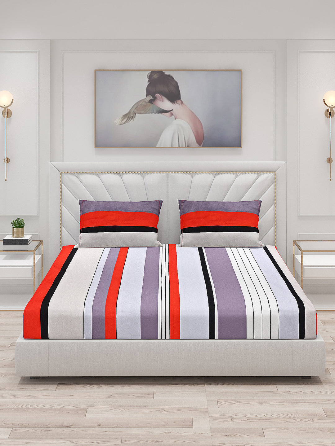 130 GSM Polyester Double Bed Bedsheet with 2 Pillow Covers