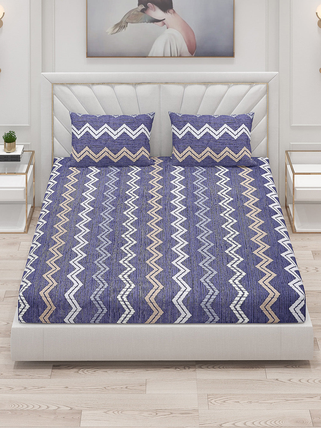 130 GSM Polyester Double Bed Bedsheet with 2 Pillow Covers