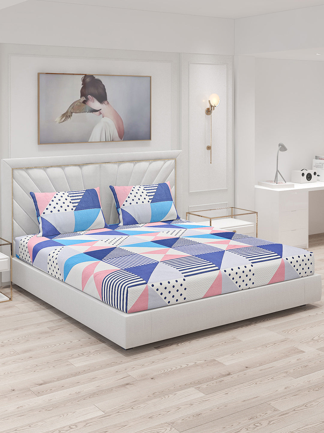 130 GSM Polyester Double Bed Bedsheet with 2 Pillow Covers