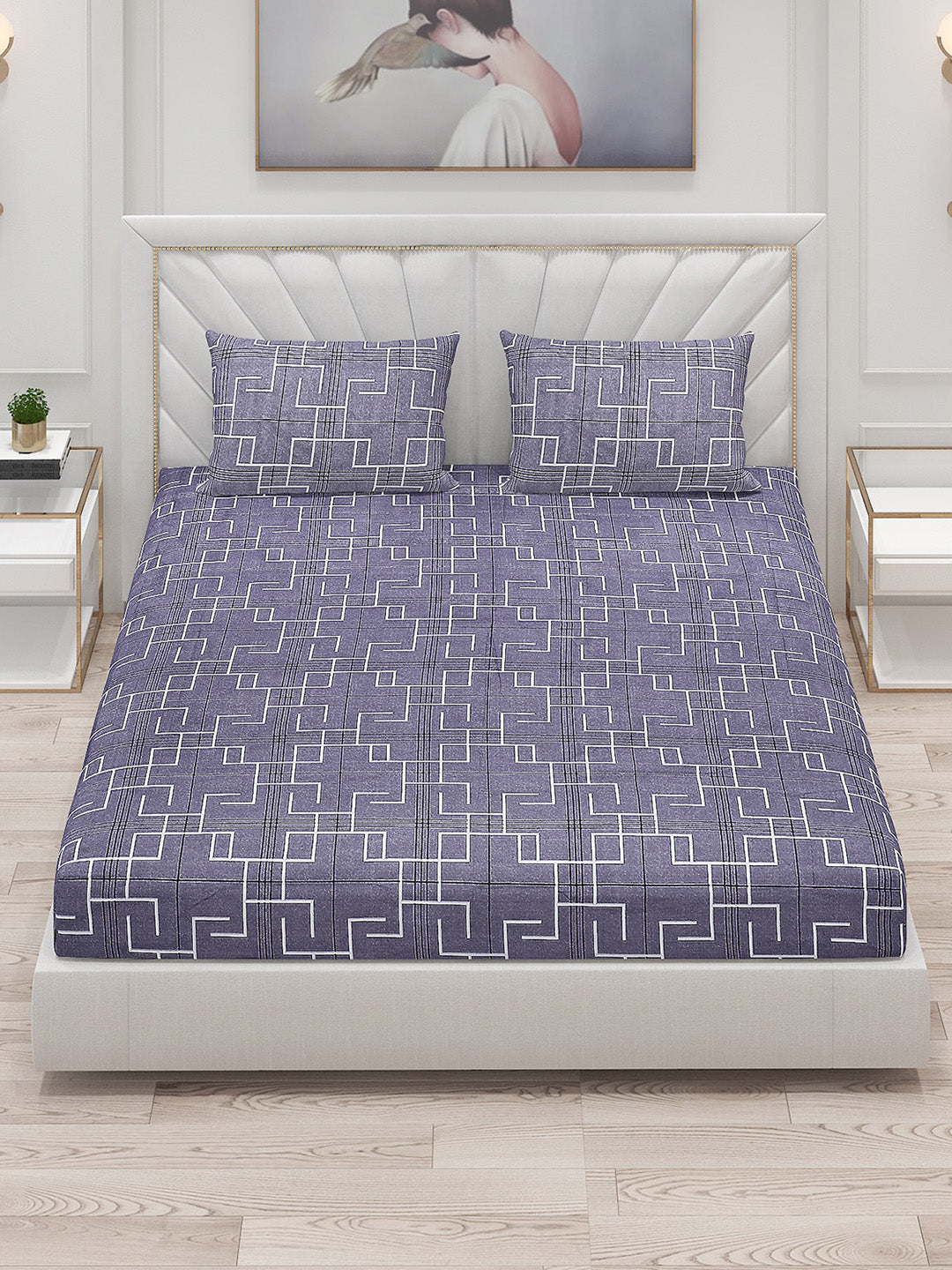 130 GSM Polyester Double Bed Bedsheet with 2 Pillow Covers