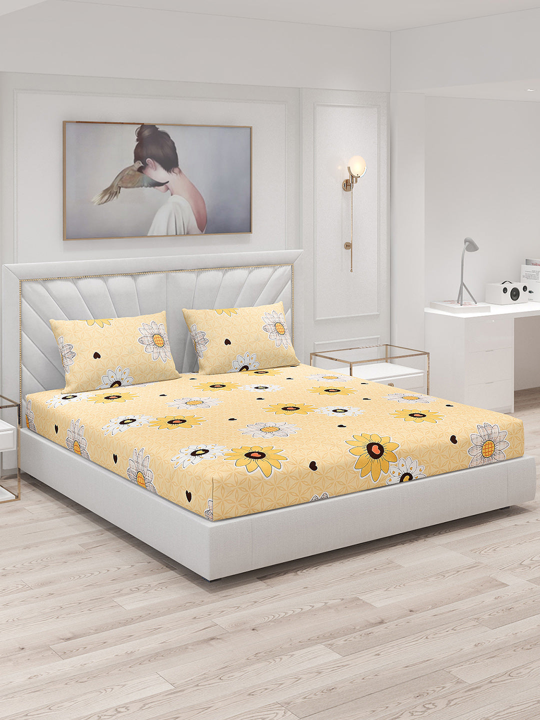 120 GSM  Polyester Double Bed Bedsheet with 2 Pillow Covers - Updated - Updated