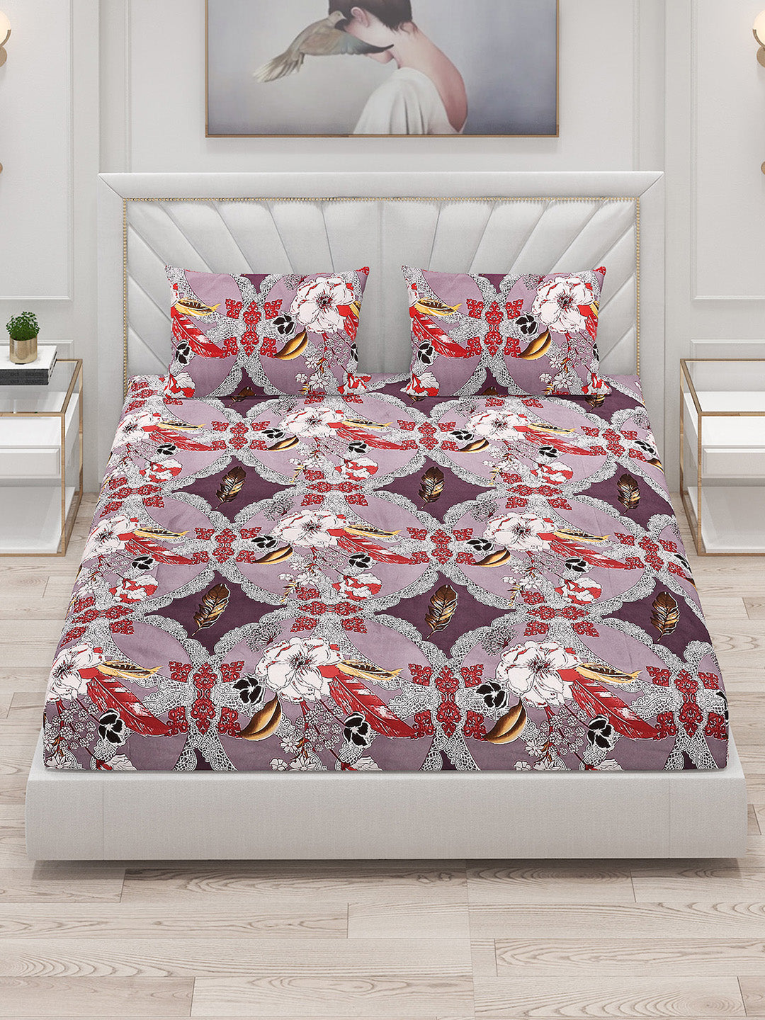 120 GSM  Polyester Double Bed Bedsheet with 2 Pillow Covers - Updated