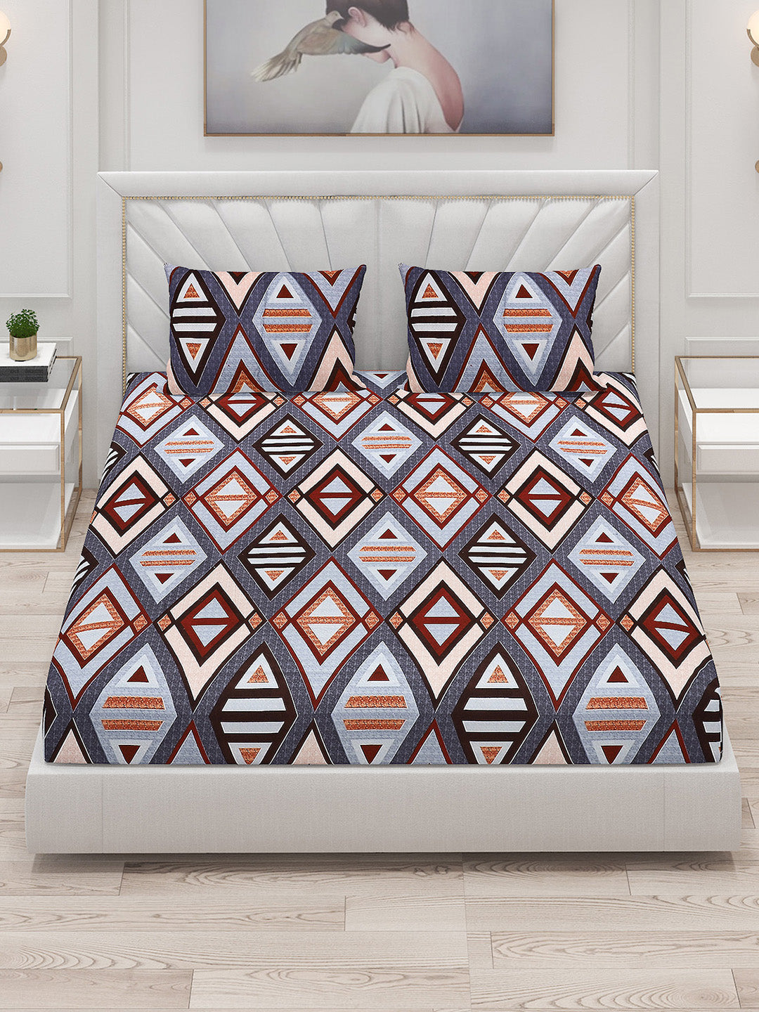 125 GSM Polyester Double Bed Bedsheet with 2 Pillow Covers