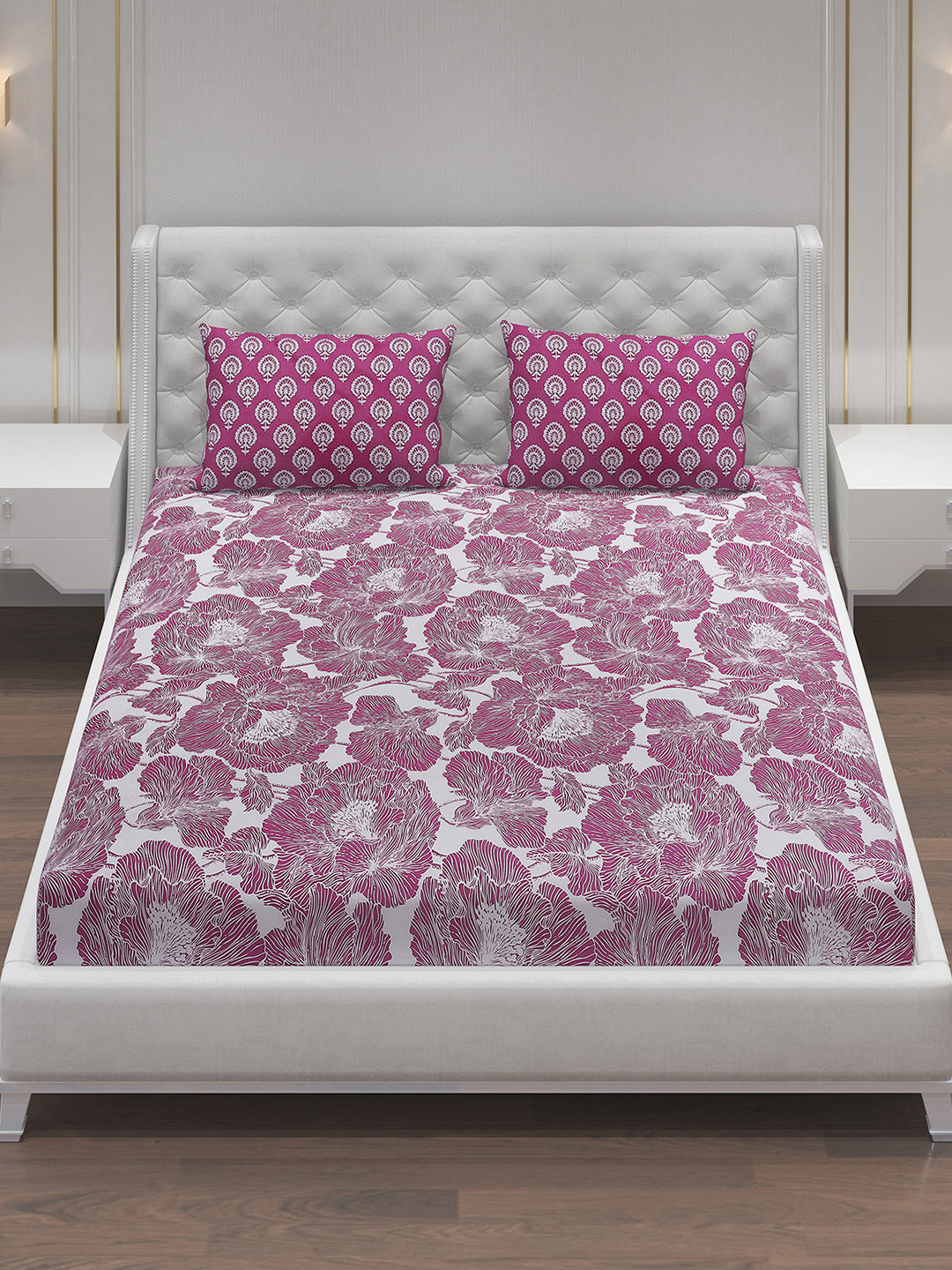 MOCA by Monte Carlo 144 TC Cotton King Bedsheet with 2 Pillow Covers