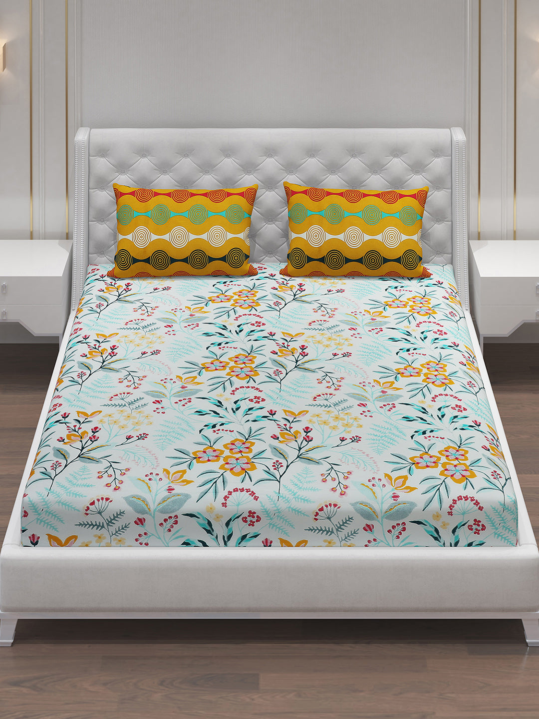 MOCA by Monte Carlo 144 TC Cotton King Bedsheet with 2 Pillow Covers