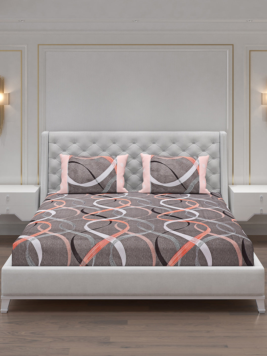 130 GSM Polyester Double Bed Bedsheet with 2 Pillow Covers