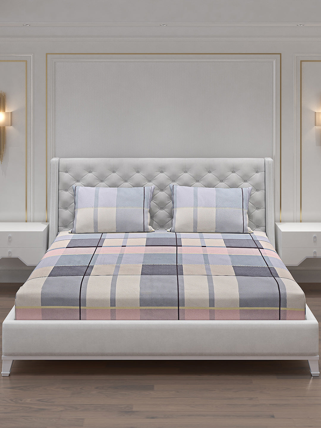 140 GSM Polyester Double Bed Bedsheet with 2 Pillow Covers