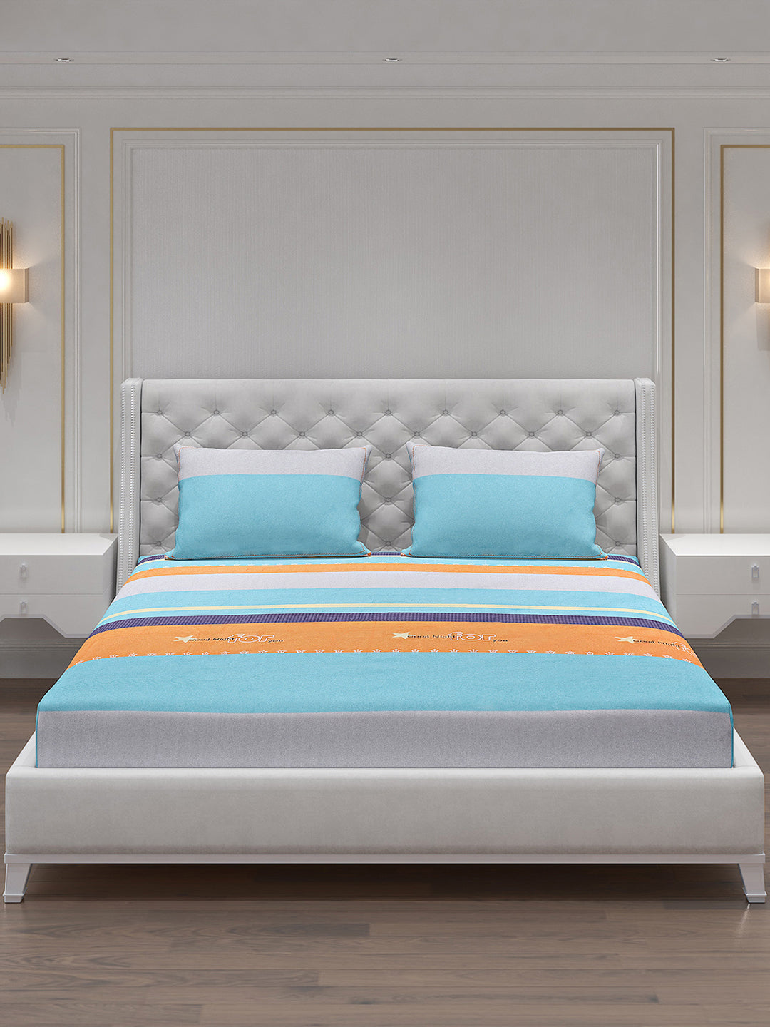 140 GSM Polyester Double Bed Bedsheet with 2 Pillow Covers