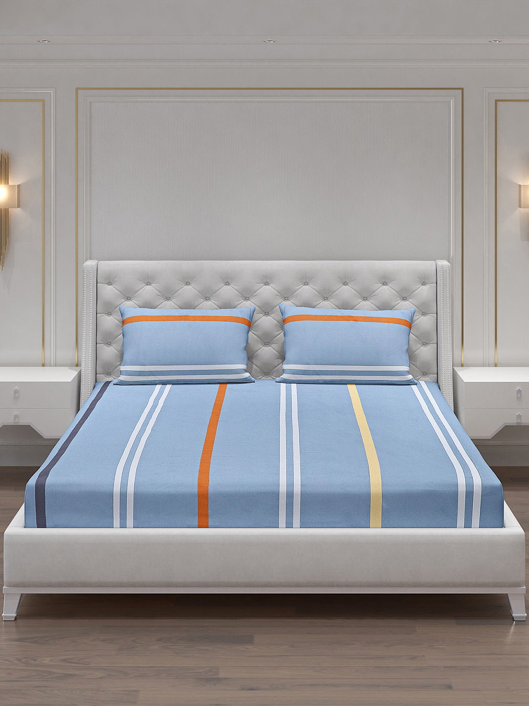 140 GSM Polyester Double Bed Bedsheet with 2 Pillow Covers