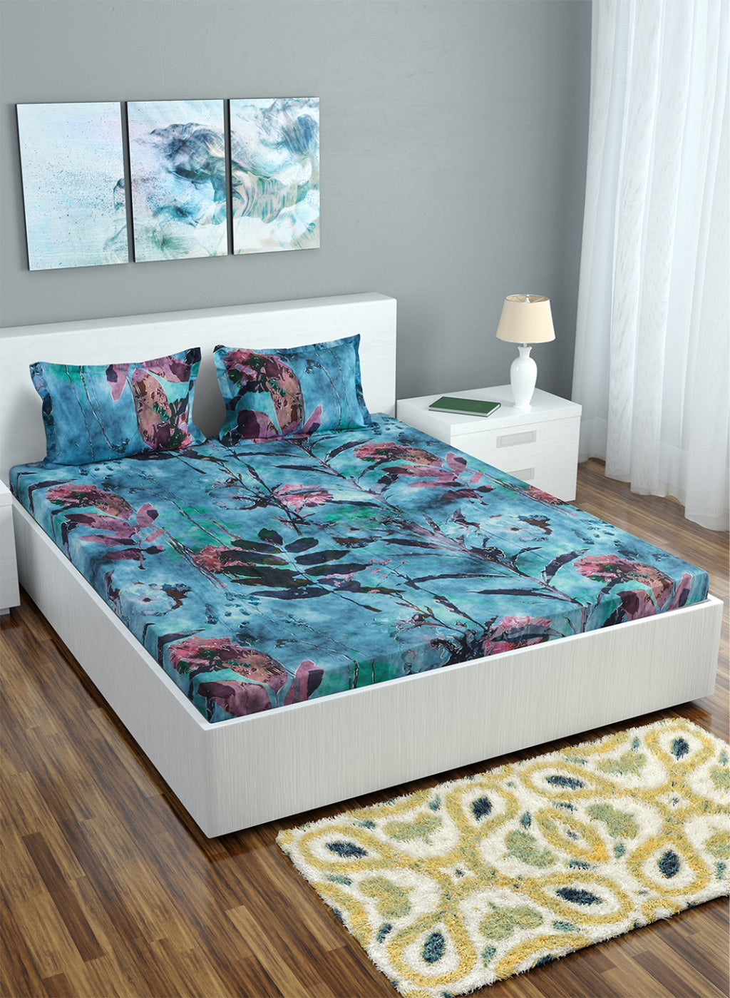 Multi Color 200 TC Bedsheet with 2 Pillow Covers