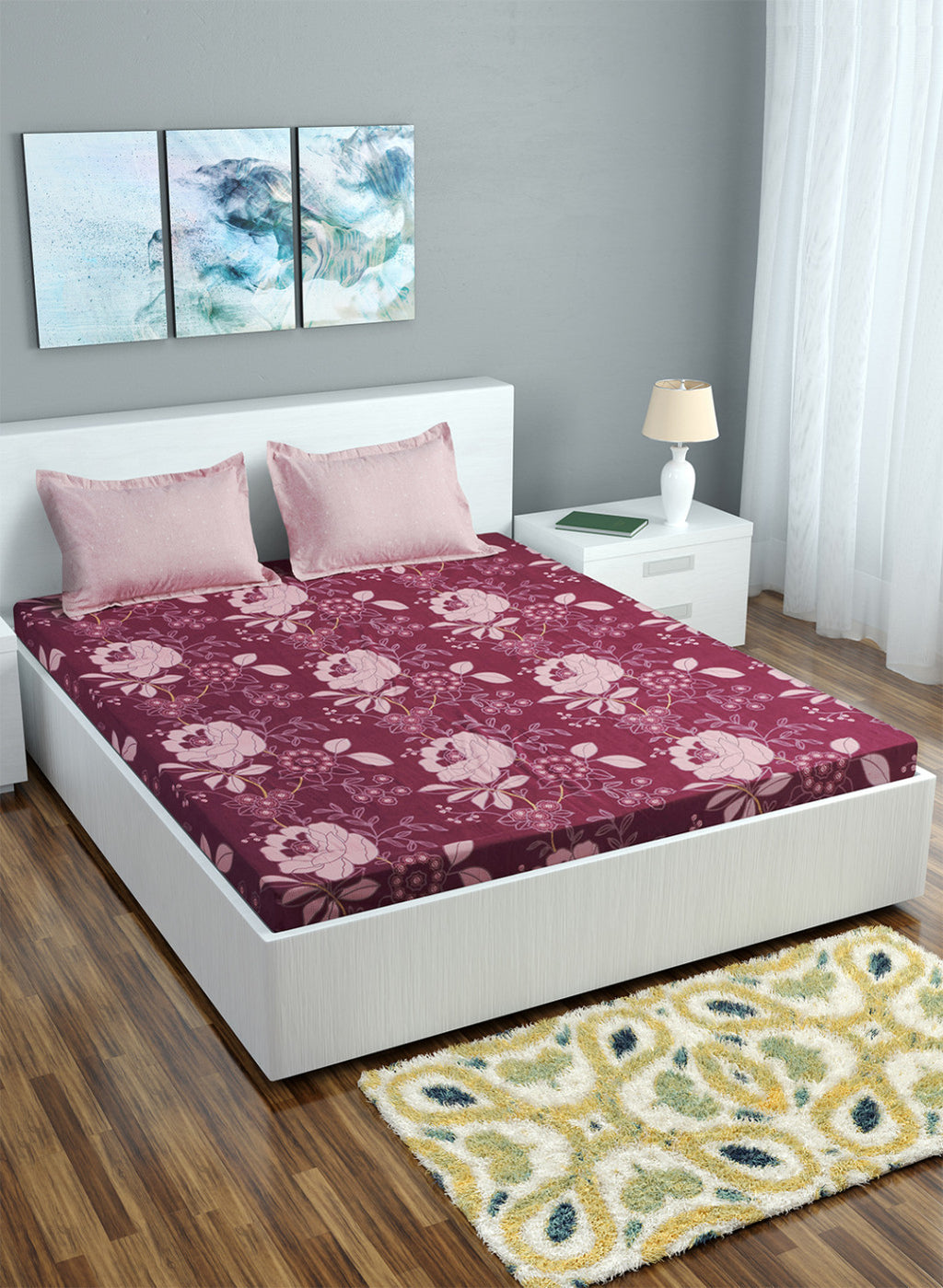 Multi Color 130 GSM Bedsheet with 2 Pillow Covers