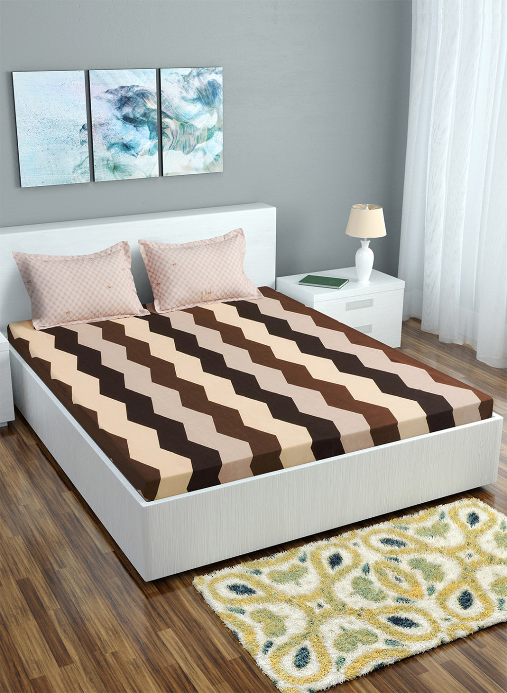 Multi Color 130 GSM Bedsheet with 2 Pillow Covers