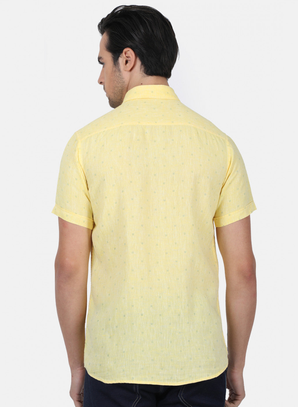 Men Yellow Printed Linen Shirt