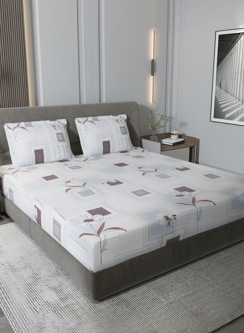 130 GSM Polyester Queen Bedsheet with 2 Pillow Covers