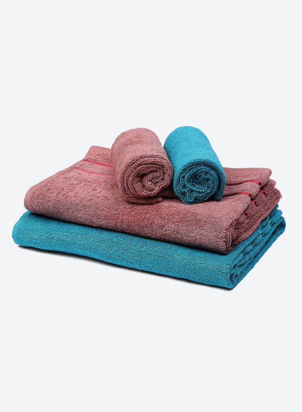 Blue & Brown Cotton 525 GSM Towel Set Pack of 4 (2 Bath & 2 Hand Towels)