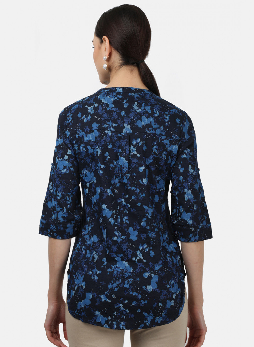 Womens Navy Blue Printed Tops
