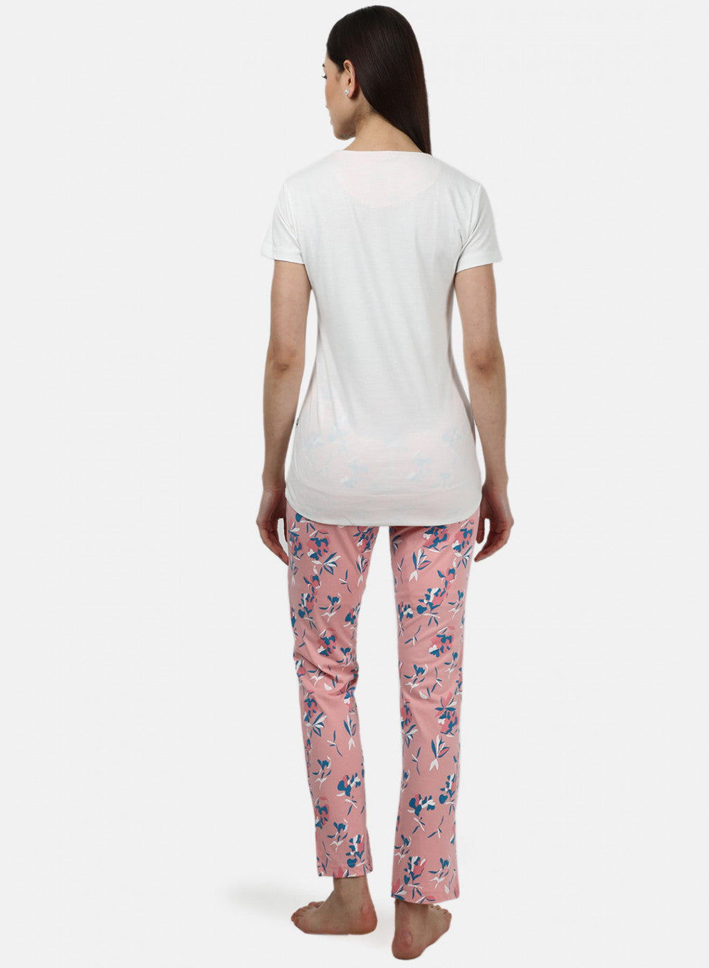 Womens Off White & Pink Printed Lower Sets