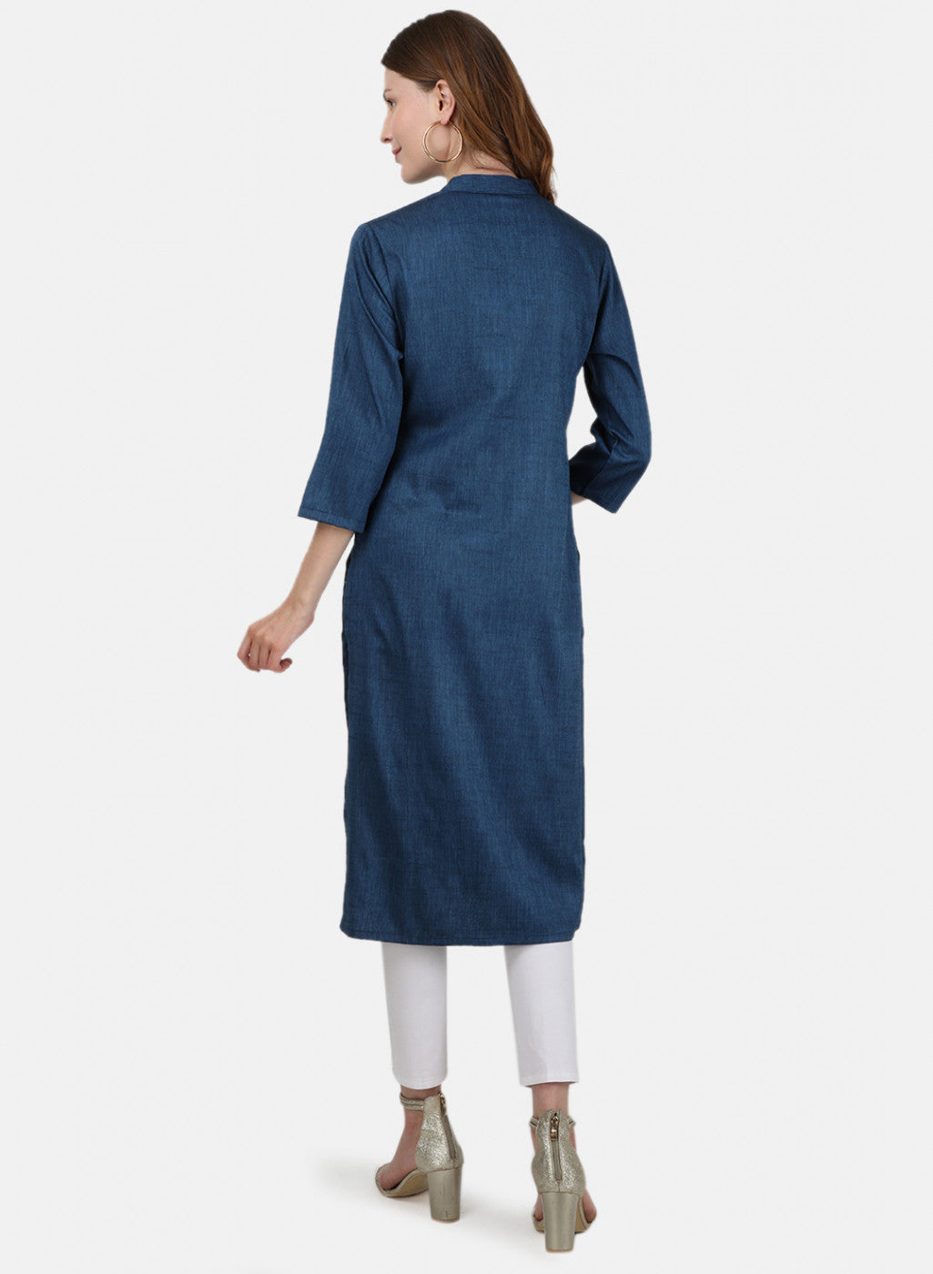Womens Blue Embroidered Tunic