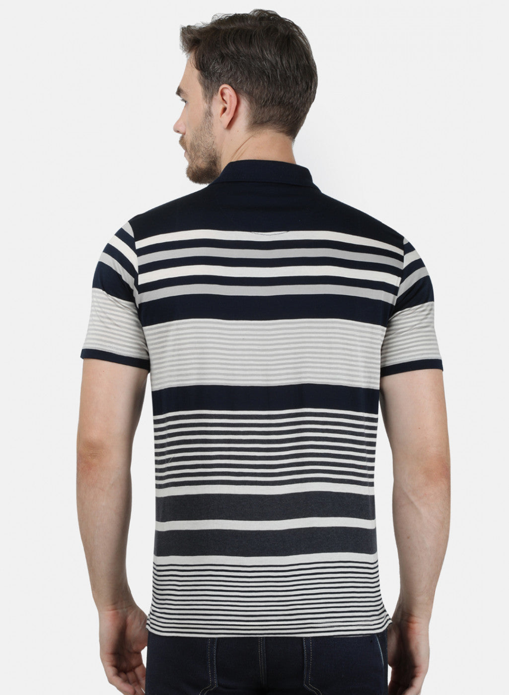 Mens NAvy Blue Stripe Collar T-Shirts