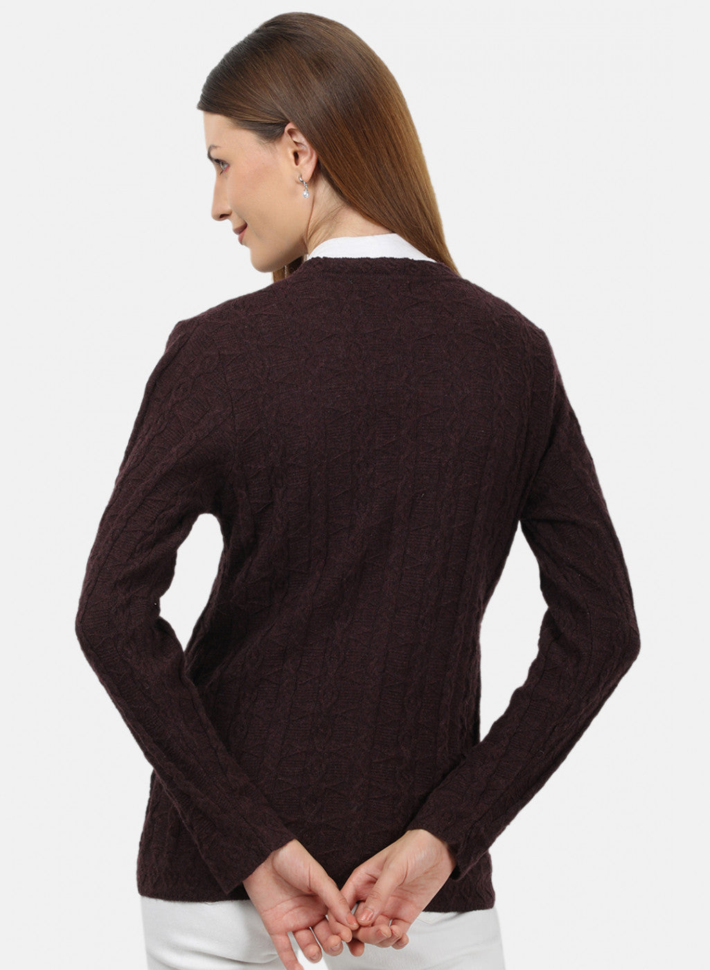 Women Purple Self Design Cardigan