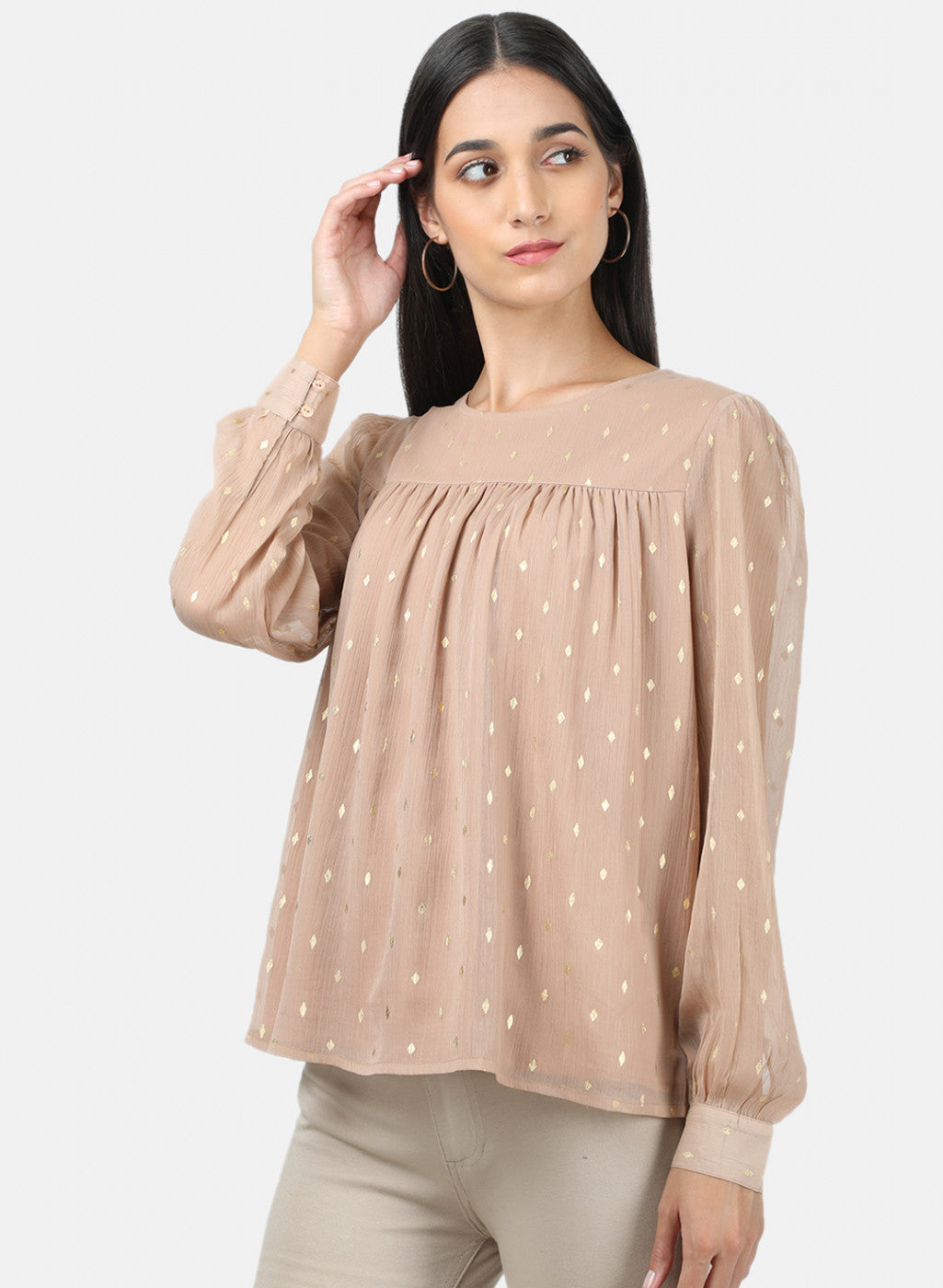 Womens Light Brown Printed Top