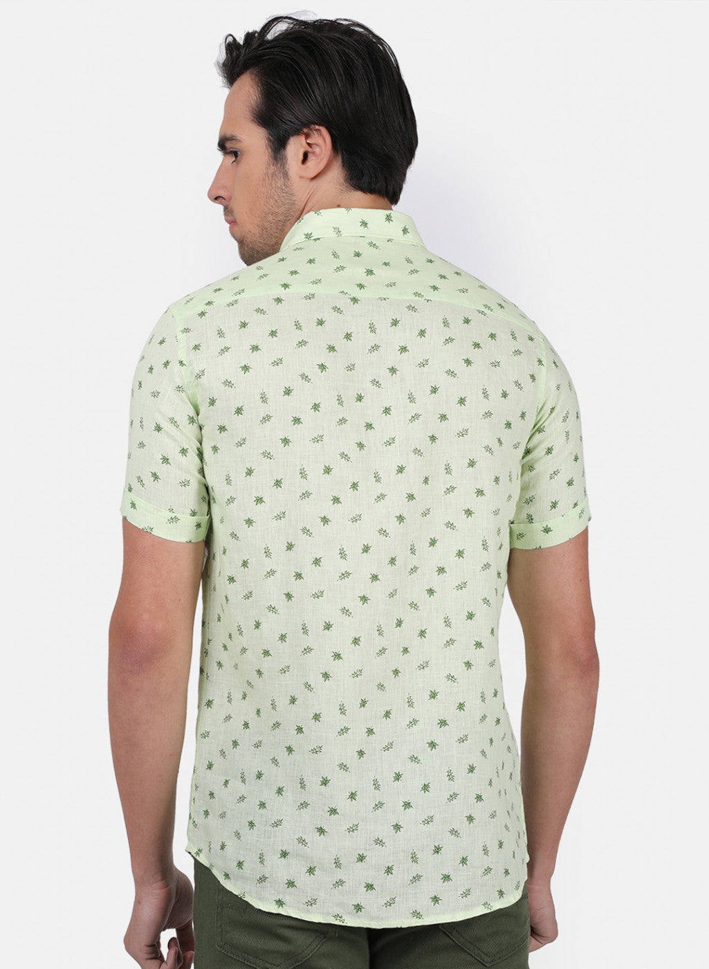 Men Green Printed Linen Shirt