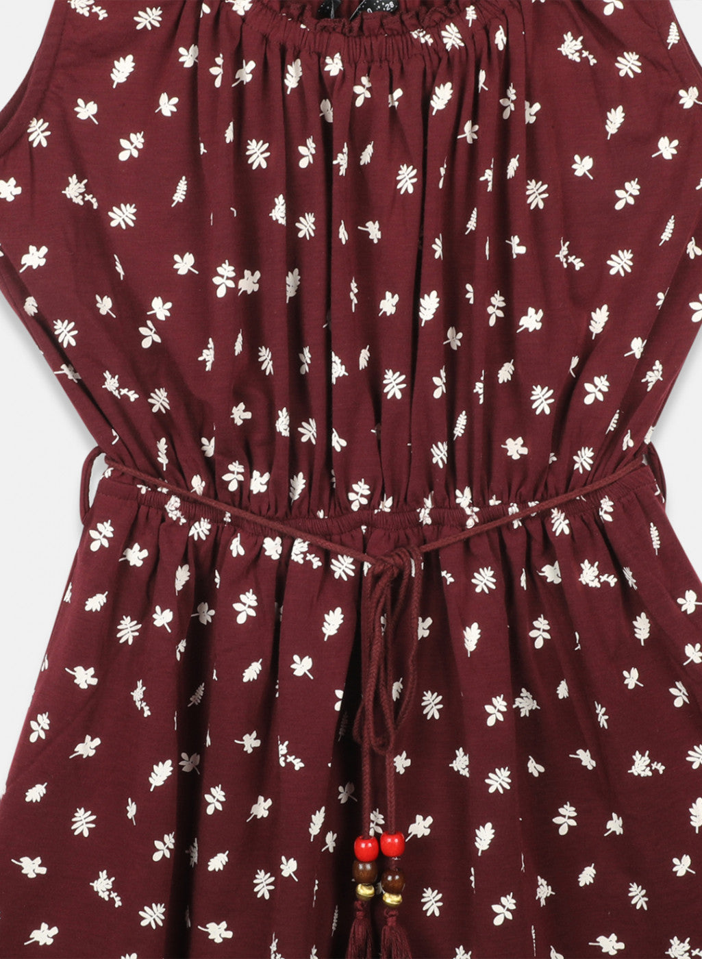 Girls Maroon Printed Dress