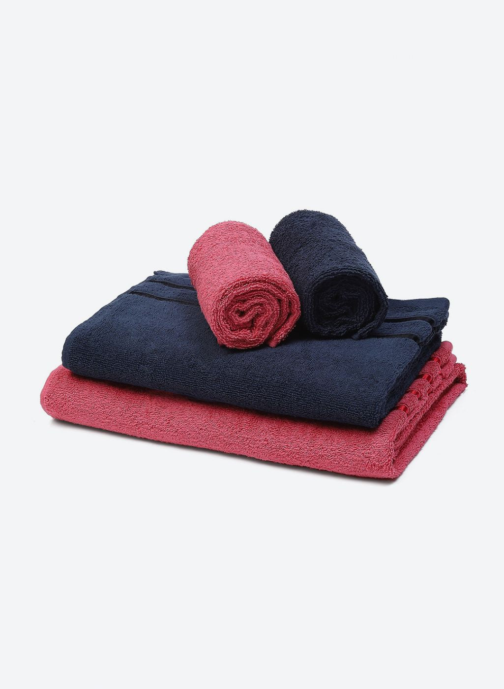 NAvy Blue & Pink Cotton 525 GSM Towel Set Pack of 4 (2 Bath & 2 Hand Towels)