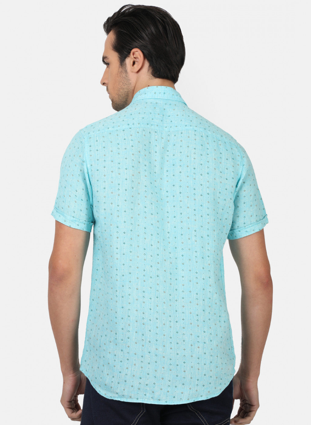 Men Blue Printed Linen Shirt