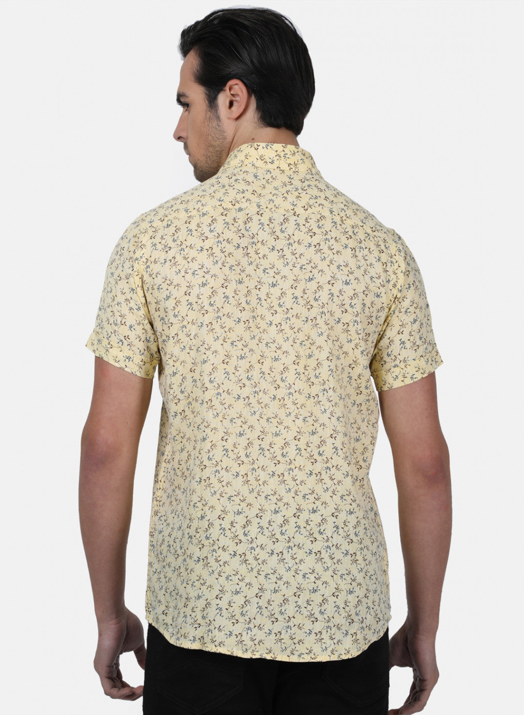 Men Mustard Printed Linen Shirt
