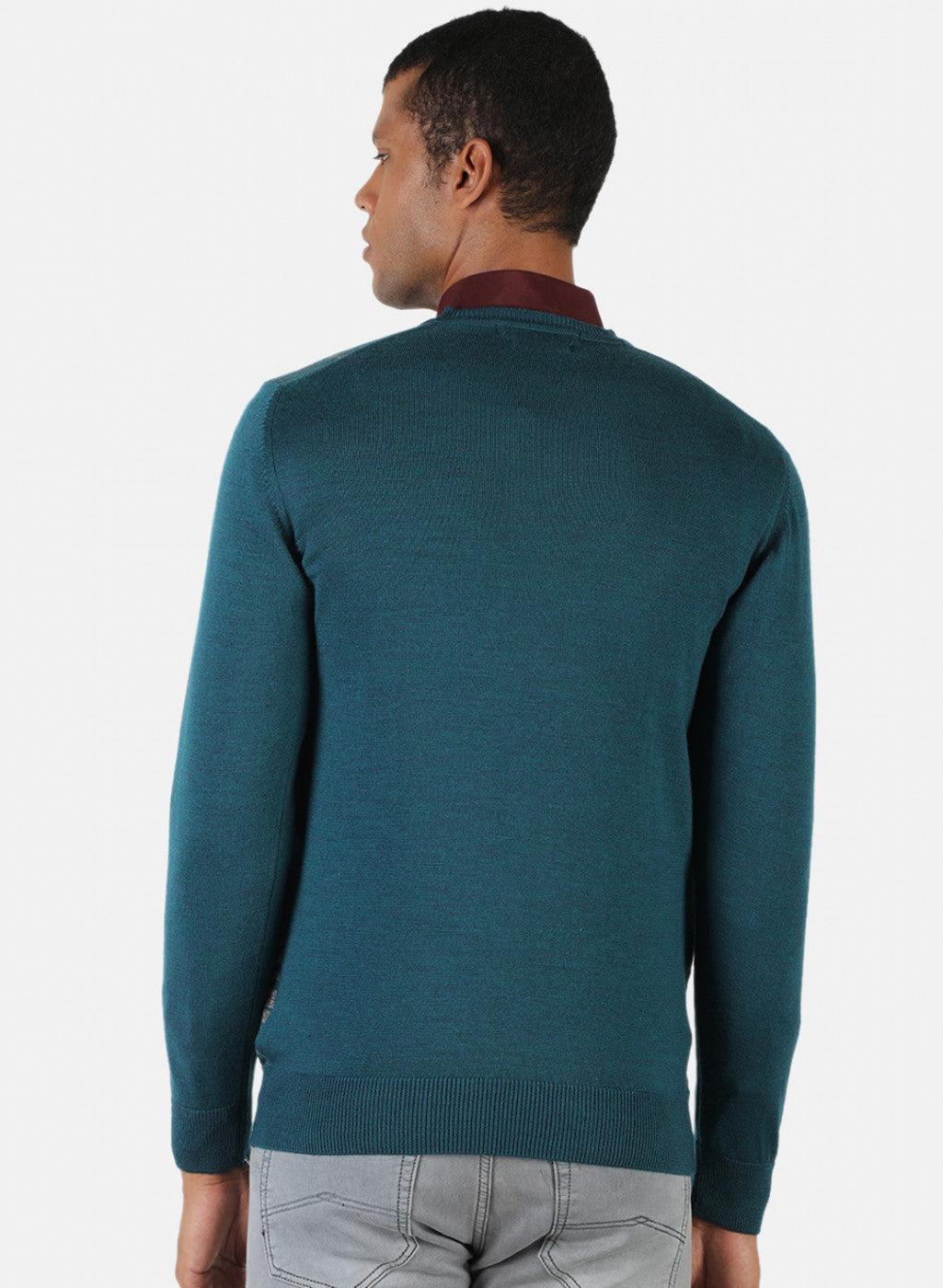 Men Sea Green Solid Pullover