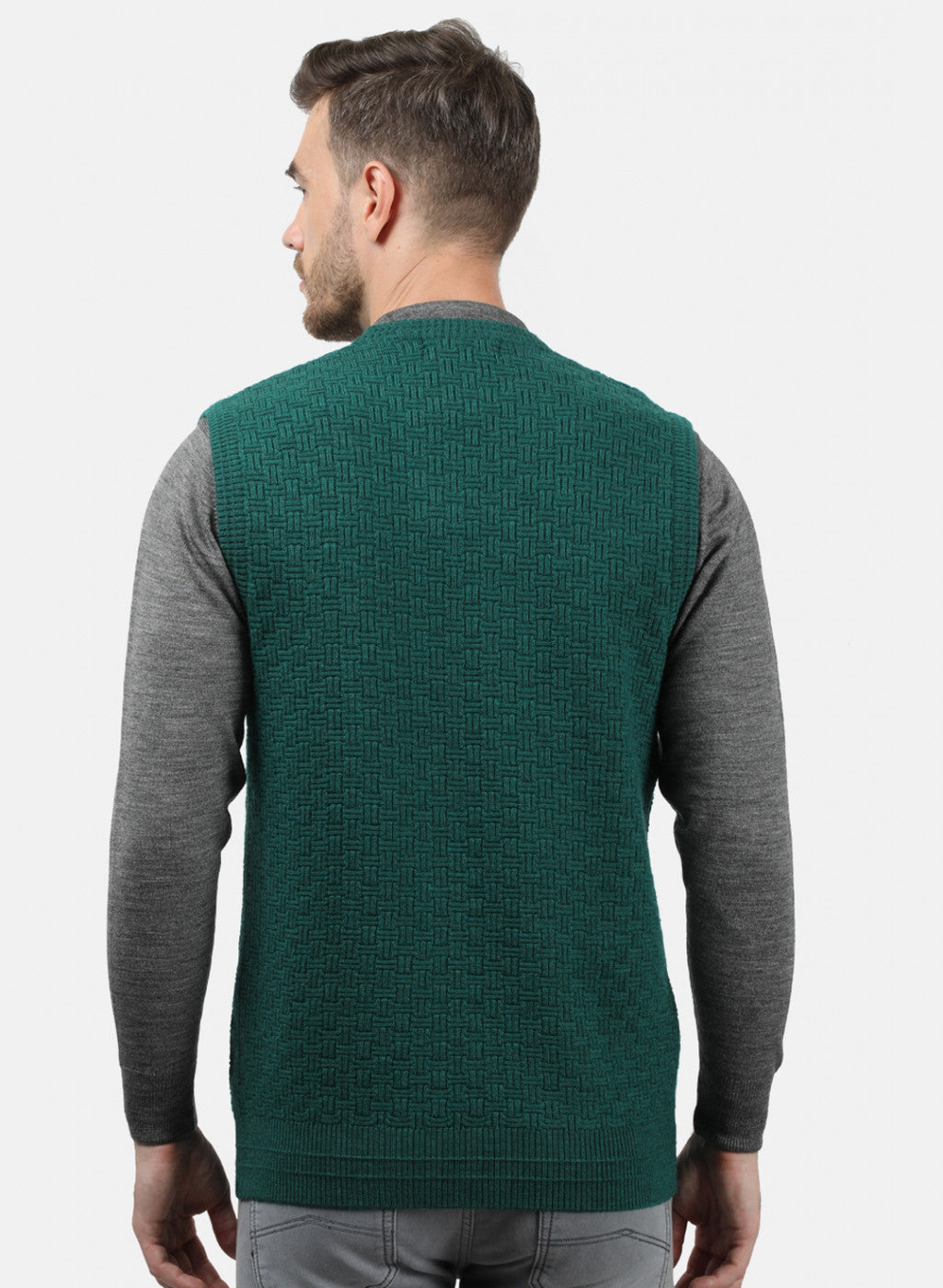 Men Green Self Sweater