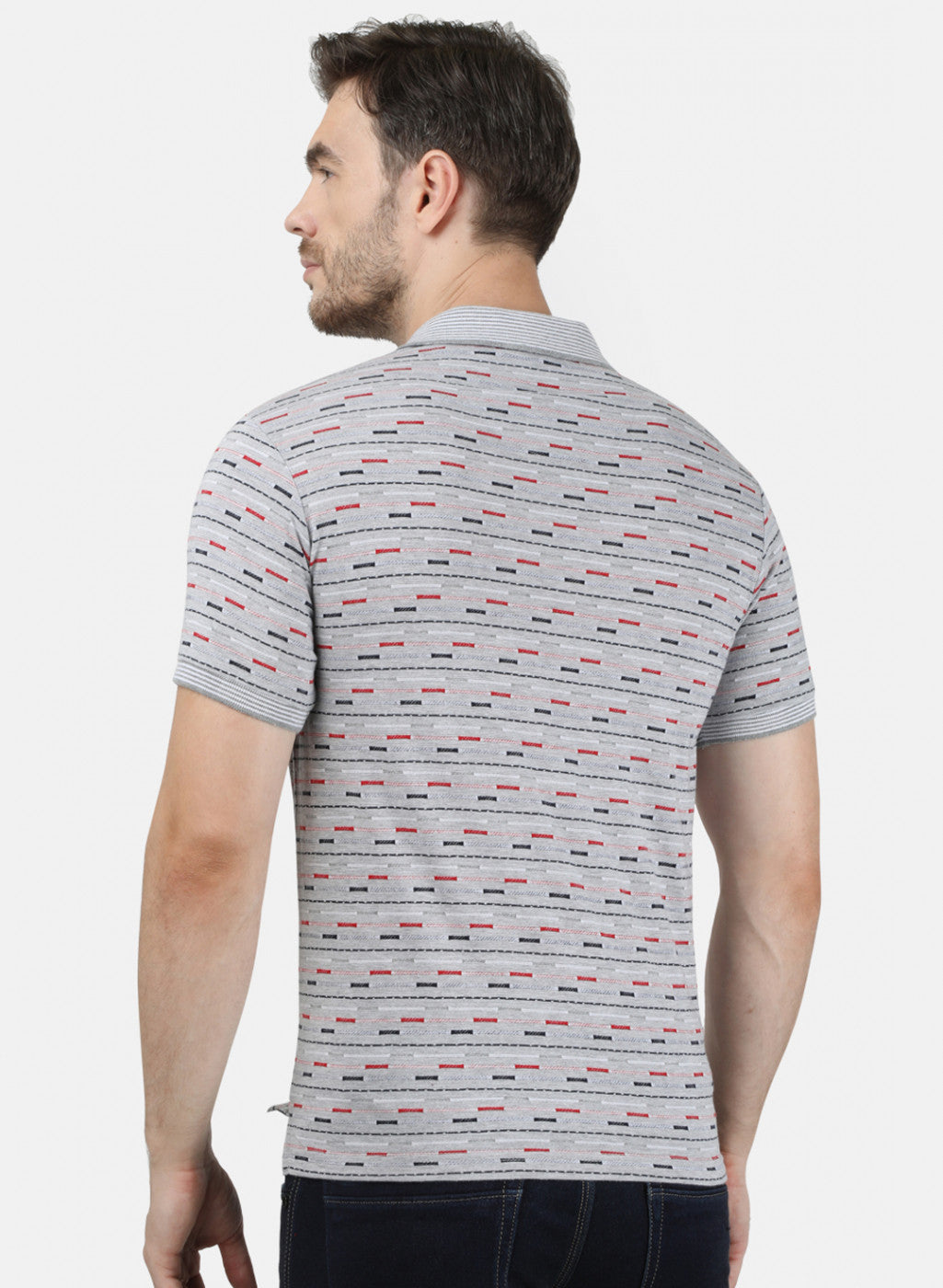 Mens Grey Stripe Collar T-Shirts