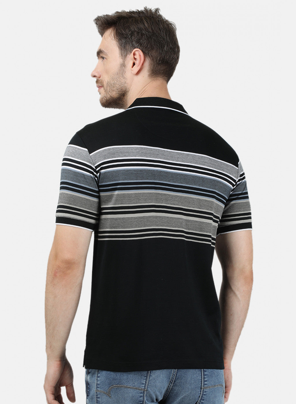 Mens Black Stripe Collar T-Shirts